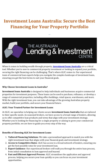 Investment loans australia