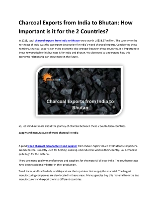 Charcoal Exports from India to Bhutan How Important is it for the two Countries