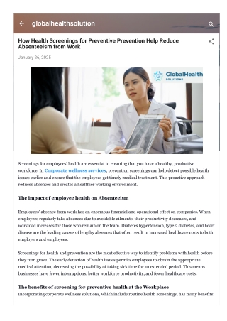 Employee Health Screenings  Corporate Wellness Services - Global Health Solutions