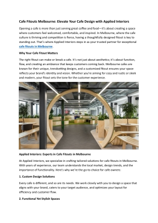 Cafe Fitouts Melbourne: Elevate Your Cafe Design with Applied Interiors