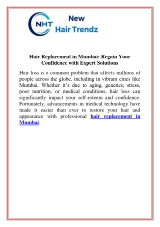 Hair Replacement in Mumbai Regain Your Confidence with Expert Solutions