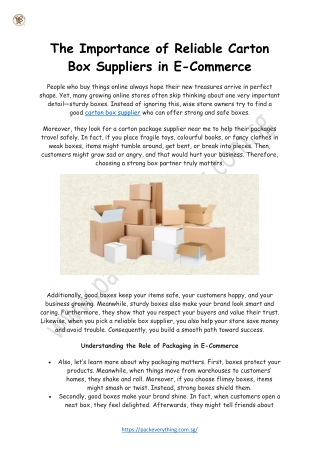 The Importance of Reliable Carton Box Suppliers in E-Commerce