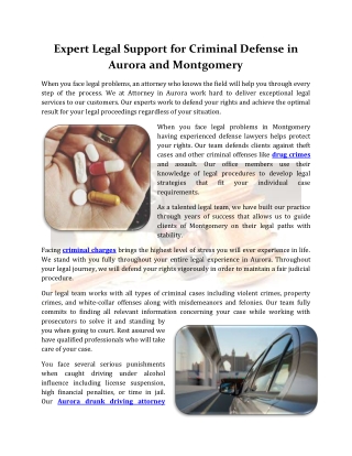 Expert Legal Support for Criminal Defense in Aurora and Montgomery