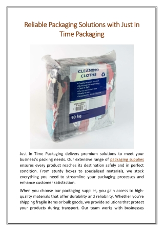 Reliable Packaging Solutions with Just In Time Packaging