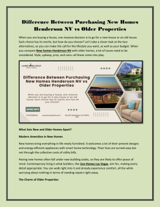 Difference Between Purchasing New Homes Henderson NV vs Older Properties