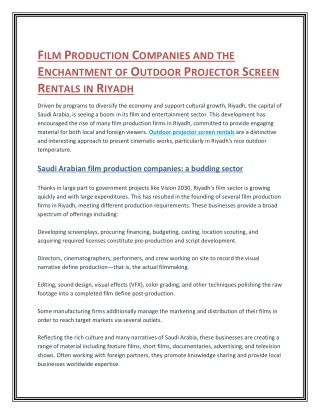 Film Production Companies and the Enchantment of Outdoor Projector Screen Rentals in Riyadh