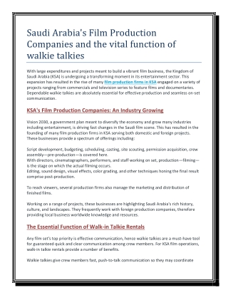 Saudi Arabia's Film Production Companies and the vital function of walkie talkies