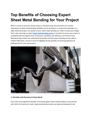 Top Benefits of Choosing Expert Sheet Metal Bending for Your Project