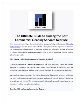 Commercial Cleaning Services Company in Sydney | Sydney Commercial Cleaner