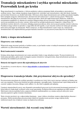 Szybka sprzedaż nieruchomości: Transakcje mieszkaniowe i szybka sprzedaż mieszka