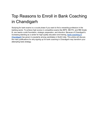 Top Reasons to Enroll in Bank Coaching in Chandigarh