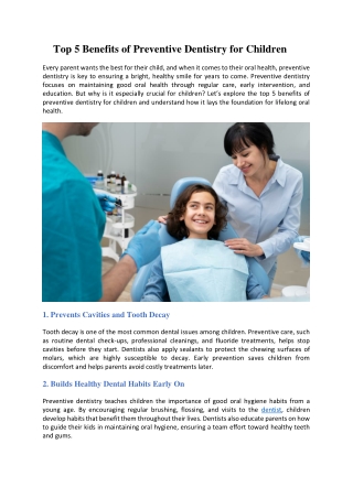 Top 5 Benefits of Preventive Dentistry for Children