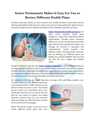 Kaiser Permanente Makes It Easy For You to Review Different Health Plans