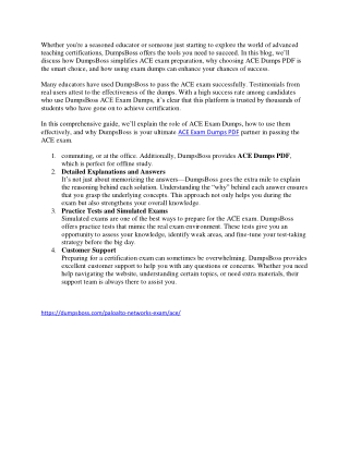 Pass the ACE Exam with the Best ACE Dumps from DumpsBoss