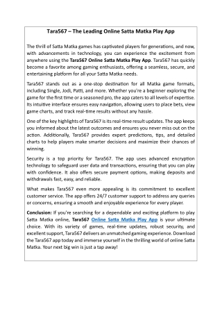 Tara567 – The Leading Online Satta Matka Play App