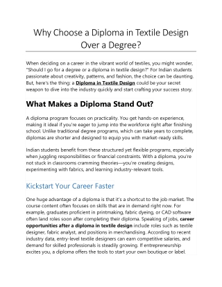 Why Choose a Diploma in Textile Design Over a Degree?