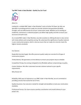 Reliable RMC Trader in Navi Mumbai for Your Construction Projects