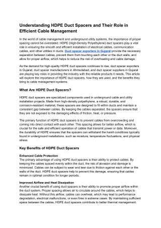 Understanding HDPE Duct Spacers and Their Role in Efficient Cable Management