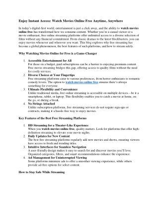 Enjoy Instant Access - Watch Movies Online Free Anytime, Anywhere