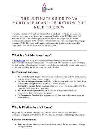 THE ULTIMATE GUIDE TO VA MORTGAGE LOANS: EVERYTHING YOU NEED TO KNOW