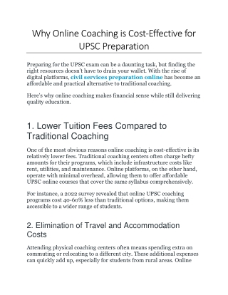 Why Online Coaching is Cost-Effective for UPSC Preparation
