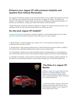 Enhance your Jaguar XF with premium bodykit and spoilers from Vehicle Revolution