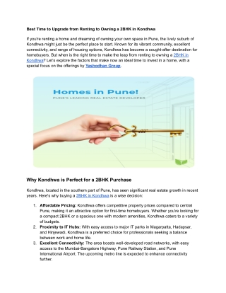 Best Time to Upgrade from Renting to Owning a 2BHK in Kondhwa