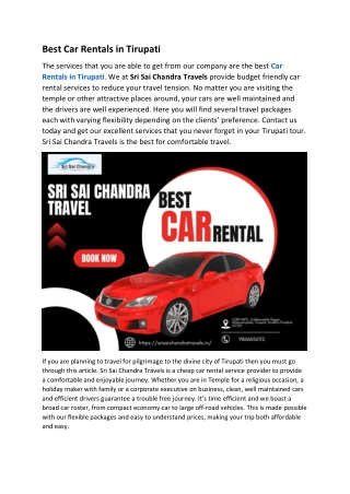 Car Rentals in Tirupati