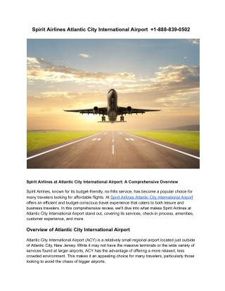 Spirit Airlines Atlantic City International Airport   1-888-839-0502
