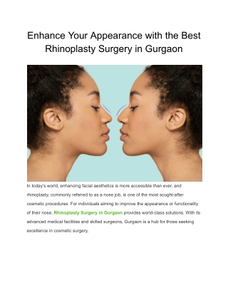Enhance Your Appearance with the Best Rhinoplasty Surgery in Gurgaon