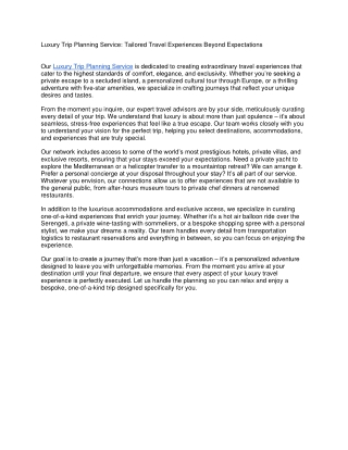 Luxury Trip Planning Service: Tailored Travel Experiences Beyond Expectations