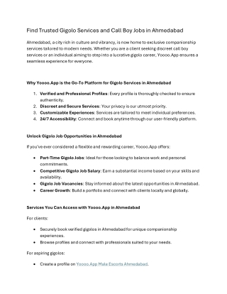 Find Trusted Gigolo Services and Call Boy Jobs in Ahmedabad