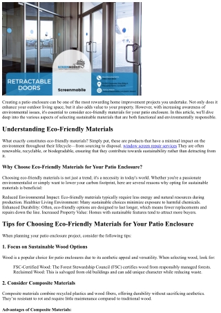 “Tips for Choosing Eco-Friendly Materials for Your Patio Enclosure”