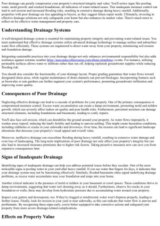 The Impact of Poor Drainage on Your Property