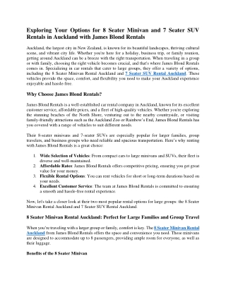Exploring Your Options for 8 Seater Minivan and 7 Seater SUV Rentals in Auckland with James Blond Rentals