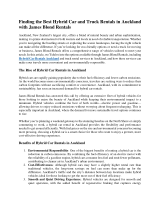 Finding the Best Hybrid Car and Truck Rentals in Auckland with James Blond Rentals