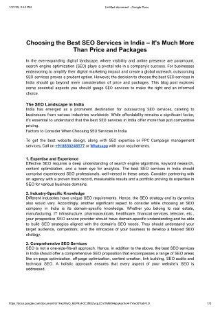 Choosing the Best SEO Services in India It's Much More Than Price and Packages