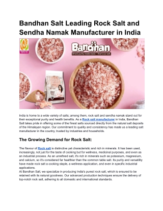 Bandhan Salt Leading Rock Salt and Sendha Namak Manufacturer in India