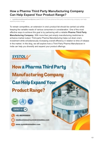 How a Pharma Third Party Manufacturing Company Can Help Expand Your Product Rang