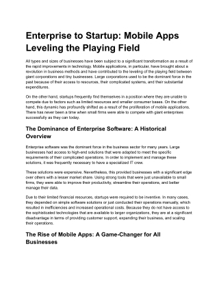 Enterprise to Startup Mobile Apps Leveling the Playing Field