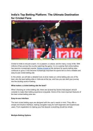 India’s Top Betting Platform: The Ultimate Destination for Cricket Fans