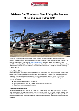 Brisbane Car Wreckers - Simplifying the Process of Selling Your Old Vehicle