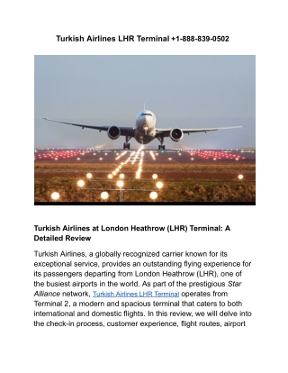 Turkish Airlines LHR Terminal  1-888-839-0502