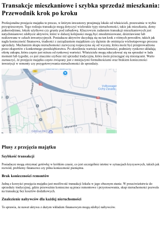 Skup nieruchomości: Transakcje mieszkaniowe i ekspresowa realizacja transakcji