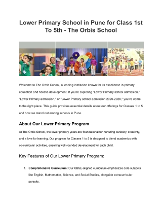 Lower Primary School in Pune for Class 1st To 5th - The Orbis School