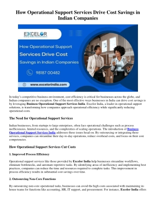 How Operational Support Services Drive Cost Savings in Indian Companies