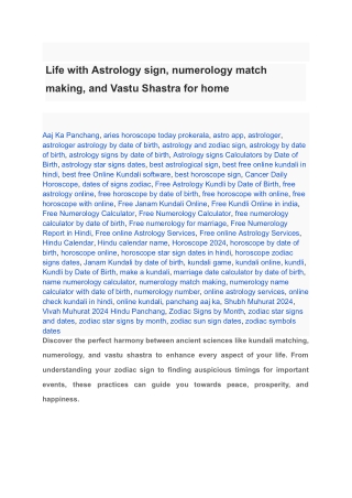 Life with Astrology sign, numerology match making, and Vastu Shastra for home