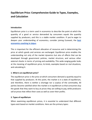 Equilibrium Price_ Comprehensive Guide to Types, Examples, and Calculation