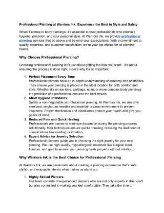 Professional Piercing : Experience the Best in Style and Safety