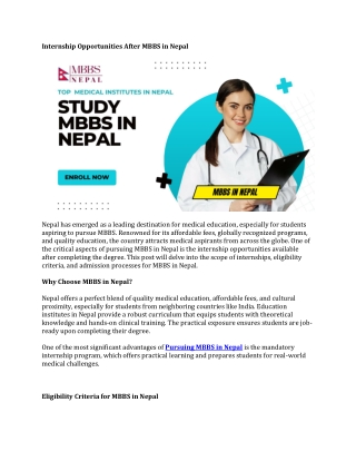 Internship Opportunities After MBBS in Nepal